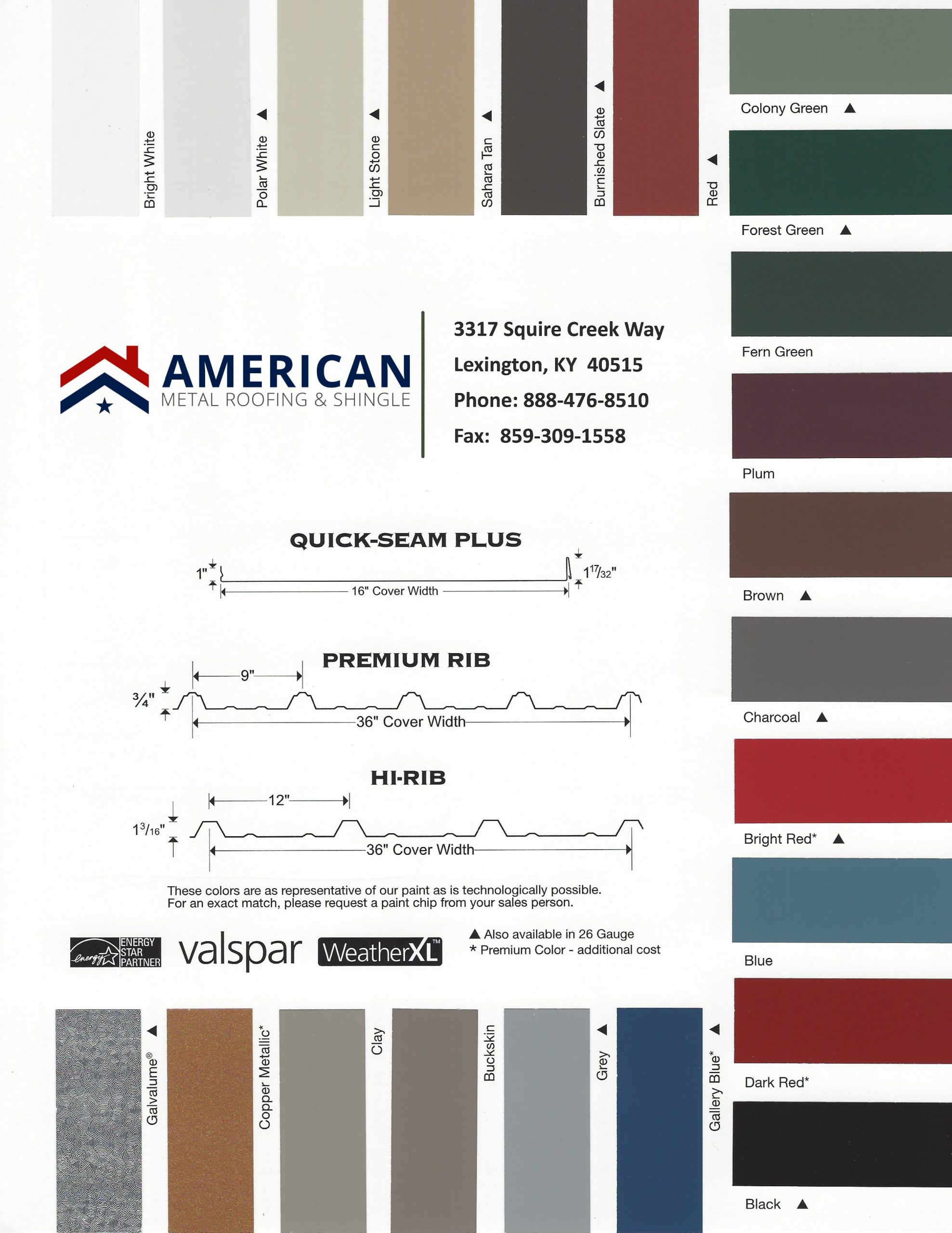 American Metal Roofing Color Sheet
